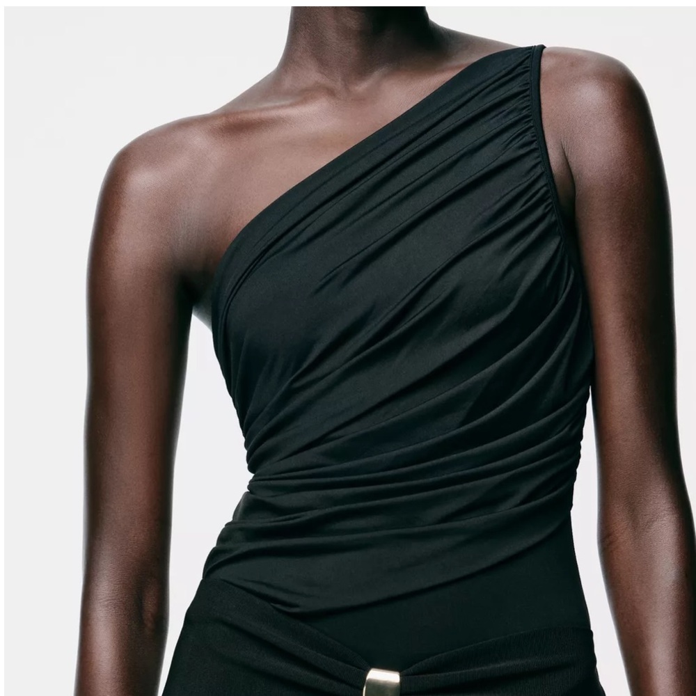 Zara NWT draped ruched one shoulder top